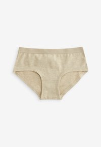 Mutande hipster in cotone beige con un morbido elastico in vita che presenta il logo "NEXT", texture liscia e bordi arrotondati.