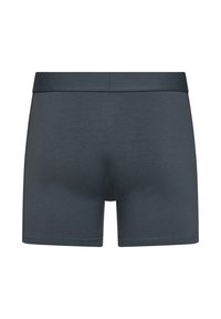 Dark gray boxer shorts with a smooth texture and an elastic waistband, featuring a simple, unembellished design.
