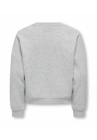 Siv sweatshirт z kratkim krojem, krojačnim ovratnikom in dolgimi rokavi. Mehka tekstura z rebrastimi manšetami in robom. Brez vidnih logotipov ali vzorcev.