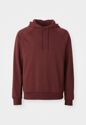 Hoodie de manga longa na cor bordô com cordões frontais, punhos e barra canelados, e pequeno logótipo da Nike em forma de swoosh no lado esquerdo do peito.