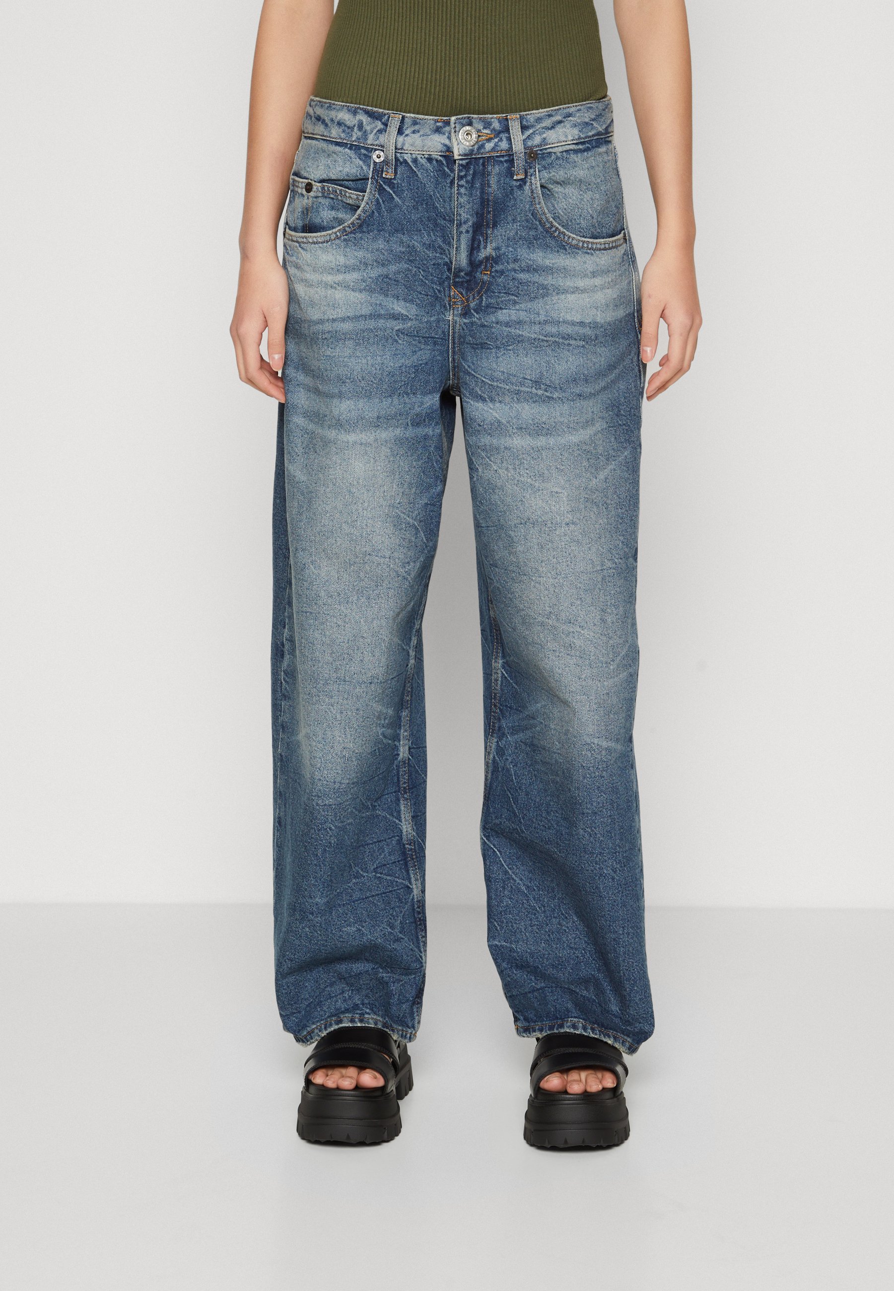 【SCENERITY】Ash blue wide jeans Sky Blue Serenity: Wide-Leg Denim Jeans for Women (US