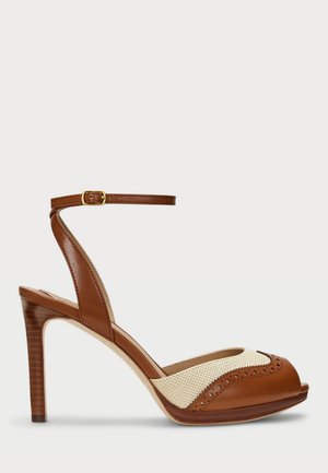 Lauren Ralph Lauren KYLA STRAW & CALFSKIN WINGTIP SANDAL - Aukštakulniai sandalai - light natural/brown