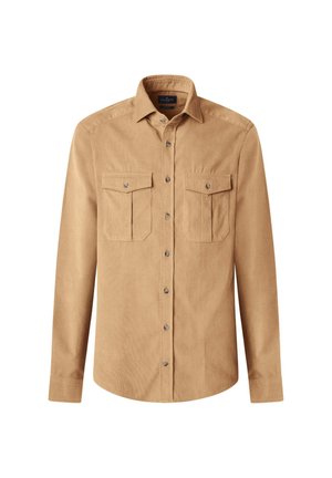 Langärmliges Button-Down-Hemd aus Cord-Stoff. Verfügt über zwei Brusttaschen, einen spitzen Kragen und eine frontale Knopfverschluss mit metallischen Akzenten.