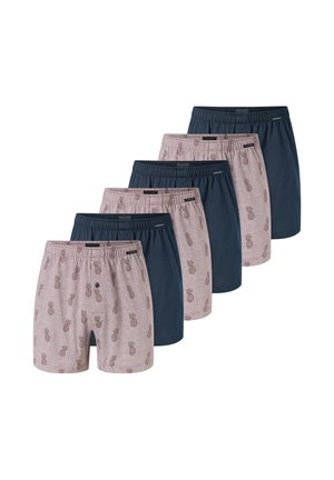 Boxershorts im 6er-Pack. Enthält zwei dunkelblaue und vier hellrosa Paare mit Ananasmustern, hergestellt aus weicher Baumwolle. Elastischer Bund.