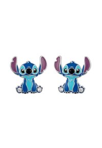 Boucles d'oreilles émaillées Disney Stitch avec des couleurs bleu, turquoise et violet, des accents argentés et des détails scintillants à la base.