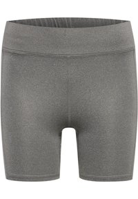 Grå sportshorts i elastiskt material med hög midja, slät yta och en figurnära design.