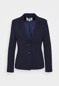 Námořnický modrý blazer s dlouhými rukávy, klopovými límci a dvěma knoflíky. Vyroben z hladké látky s tailoringovou siluetou a jednobarevným provedením.