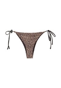 Bikiny s leopardím vzorem, spodní díl s černými nastavitelnými šňůrkami, ve střižení s nízkým pasem a s kontrastními postranními akcenty.
