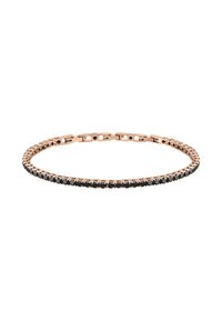 Bracciale in oro rosa con una linea continua di pietre nere, caratterizzato da un design elegante e flessibile con chiusura a scatto.