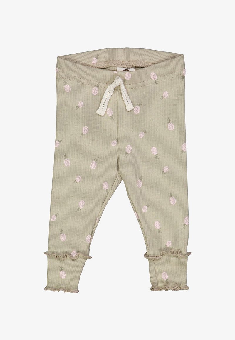 Baumwoll-Leggings mit Ananas-Muster in sanftem Grün, mit gerippter Textur, Rüschensaum und verstellbarem Bund mit Kordelzug.