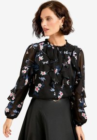 Love & Roses PRINT RUFFLE NECK LONG SLEEVE - Blůza - black floral