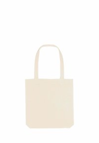 Borsa in cotone di colore crema chiaro, con due manici robusti, forma rettangolare e superficie liscia senza decorazioni.