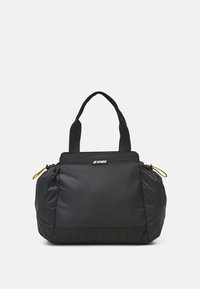 Black nylon bag with a soft, rounded shape. Features dual handles, a zip closure, and a contrasting yellow accent on the zipper.