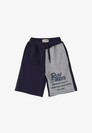 Shorts grises y marinos con una cintura con cordón, que presentan un logo impreso y texto en el lado gris. Fabricados con un suave material de mezcla de algodón.