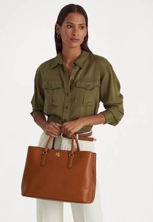 Lauren Ralph Lauren LEATHER LARGE MARCY SATCHEL - Käsilaukku - brown