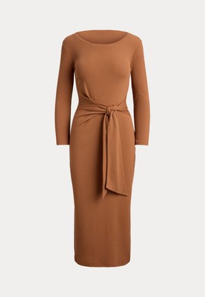 Lauren Ralph Lauren, TIE-FRONT COTTON-BLEND CREWNECK DRESS - Jerseyjurk - red terracotta