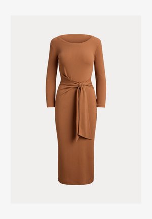 Lauren Ralph Lauren, TIE-FRONT COTTON-BLEND CREWNECK DRESS - Jerseyjurk - red terracotta