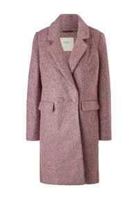 Cappotto di lana rosa con finitura testurizzata, colletto a punte, design doppiopetto e due tasche anteriori. Presenta bottoni coordinati.