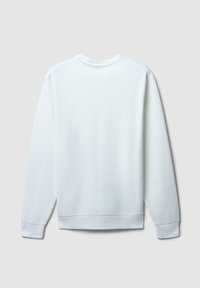 Felpa bianca a maniche lunghe con collo girocollo, realizzata in morbido cotone. Presenta un colletto e polsini a costine, una texture liscia e senza loghi visibili.