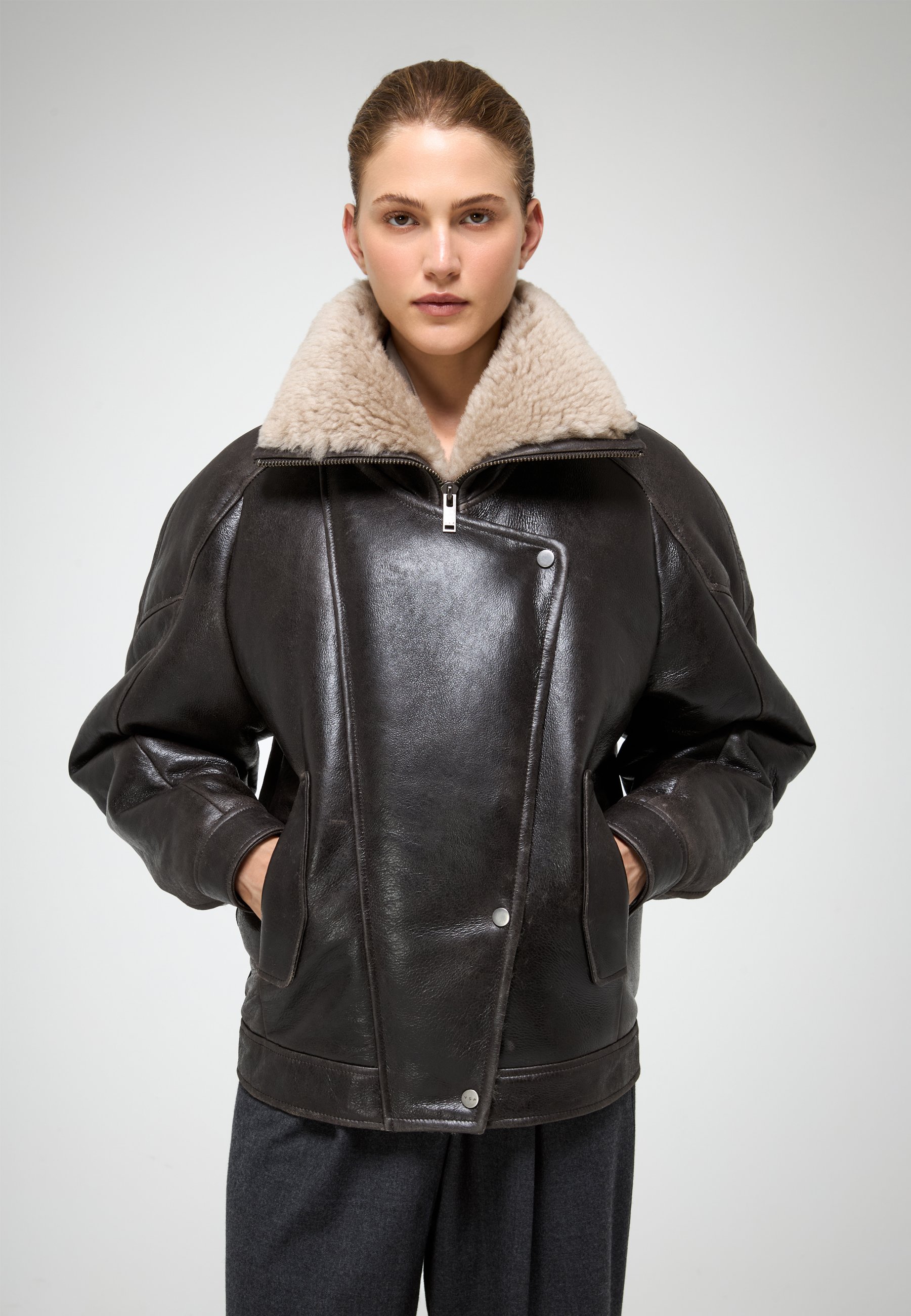 VSP SANDIE - Leather jacket - anthracite - Zalando