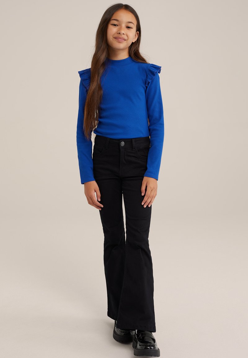 WE Fashion GERIBD MET RUCHES - Tops ar garām piedurknēm - blue