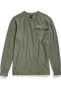Långärmad skjorta i olivgrön färg gjord av mjukt tyg, med en framficka med dragkedja och en rundad halsringning. G-Star RAW-logotypen på bröstet.