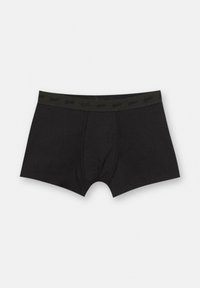 Boxeri negri din bumbac neted, cu un brâu întunecat pe care se află logo-ul brandului și un design conturat pentru suport.