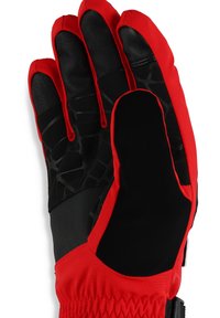 Gant rouge et noir avec une paume noire texturée, une prise renforcée et un poignet élastique pour un ajustement sécurisé. Design à deux doigts pour plus de dextérité.