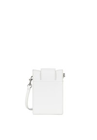 Borsa a tracolla in pelle bianca con una forma rettangolare pulita, dotata di chiusura a scomparsa, tasca frontale e tracolla regolabile.