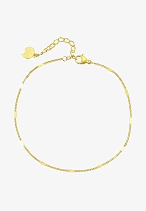 Goldkette-Armband mit abwechselnd flachen und strukturierten Gliedern, ausgestattet mit einem Karabinerverschluss und einer verstellbaren Kette mit einem Anhänger.