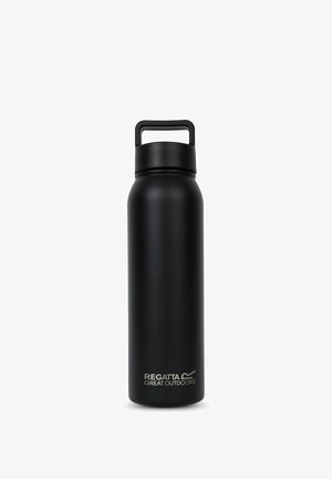 Black insulated water bottle with carry handle lid and "Regatta Great Outdoors" logo on front.