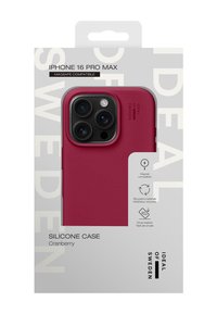 Étui silicone Cranberry pour iPhone 16 Pro Max avec texture lisse, design ajusté et compatibilité magnétique. Testé contre les chutes, fabriqué à partir de matériaux recyclés.