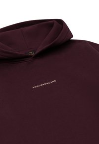 Bordeaux sweatshirt met een capuchon, met een klein gouden "TOMORROWLAND" logo op de borst, gemaakt van zachte, textuurrijke stof.