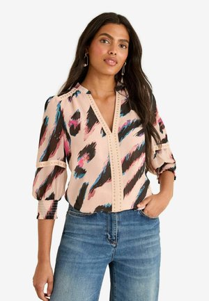 PETITE FIT - V-NECK HARDWARE LONG SLEEVE - Blouse - white ecru zebra