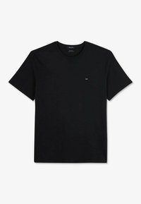 T-shirt noir à manches courtes en coton avec un col rond et un logo discret sur la poitrine. Présente une coupe classique et décontractée.