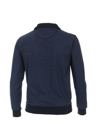 Felpa blu navy con colletto, maniche lunghe e polsini e orlo a costine. Realizzata in materiale testurizzato con un motivo sottile.
