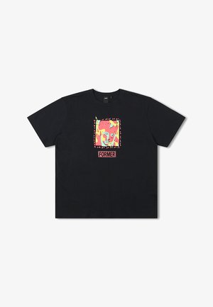 Black cotton T-shirt with short sleeves, featuring a colorful graphic design in a square frame and the text "FORMER" at the bottom.