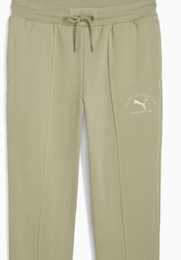 Lysgrønne sweatpants lavet af blødt materiale. Har snoretræk i livet, to sidelommer og broderet Puma-logo med "etableret 1948."