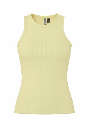 Débardeur côtelé sans manches jaune clair avec encolure ronde et coupe ajustée.