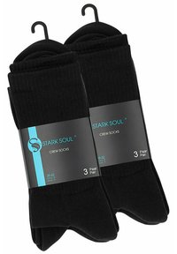 Calze nere a crew confezionate in un set di tre, realizzate in morbido materiale misto cotone, con texture a costine e taglie etichettate 39-42.