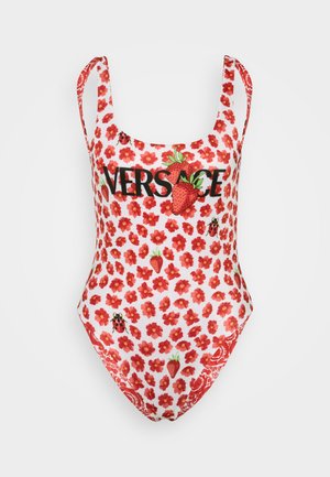 Versace SWIM ONE PIECE VITA REVERSIBLE STRAWBERRY GARDEN BAROCCO STRIPES PRINT - Maillot de bain - white/red
