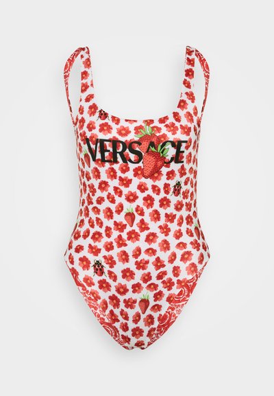 Versace SWIM ONE PIECE VITA REVERSIBLE STRAWBERRY GARDEN BAROCCO STRIPES PRINT - Kopalke - white/red