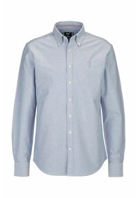 Lichtblauwe button-up shirt van katoen. Heeft een klassieke kraag, lange mouwen en een klein geborduurd logo op de borst.