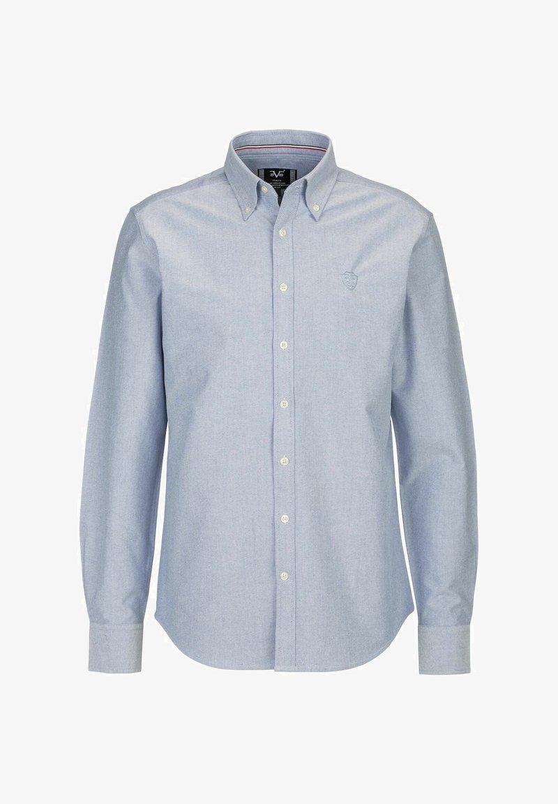 Lichtblauwe button-up shirt van katoen. Heeft een klassieke kraag, lange mouwen en een klein geborduurd logo op de borst.