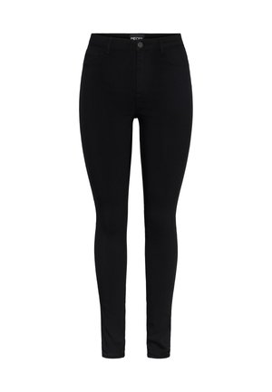 Jeans negri slim-fit cu o textură netedă, design clasic cu cinci buzunare și închidere prin buton. Realizați din denim elastic pentru confort.