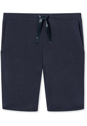 Marineblå bomuldsshorts med elastisk talje og snørret op, to sidelommer og en ren kant. Blødt, let stof med en glat tekstur.