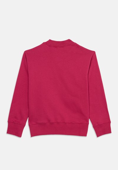 Vue arrière simple d'un sweat-shirt à manches longues rose foncé avec poignets et ourlet côtelés sur fond blanc.