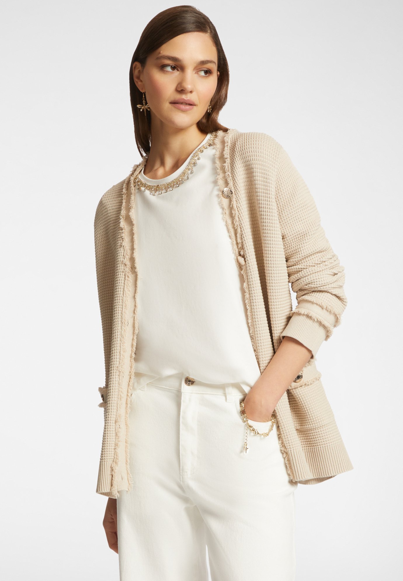 Elena Mirò LUNGO CON FRANGE E BOTTONI Cardigan beige
