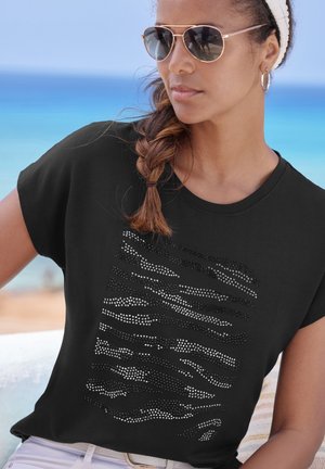 LASCANA Print T-shirt - schwarz silber