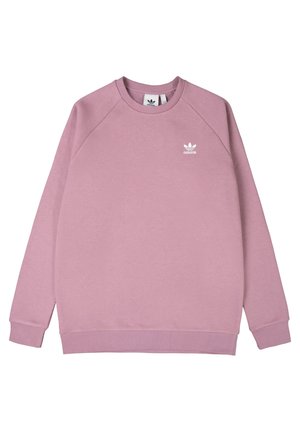 Lyse lilla Adidas-sweatshirt med lange ærmer, rund hals og lille hvid Adidas-logo på venstre bryst.
